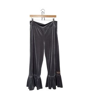 Matilda Jane Large Gray Velvet Ruffle Cropped Whimsigoth Boho Flare Leg Pants